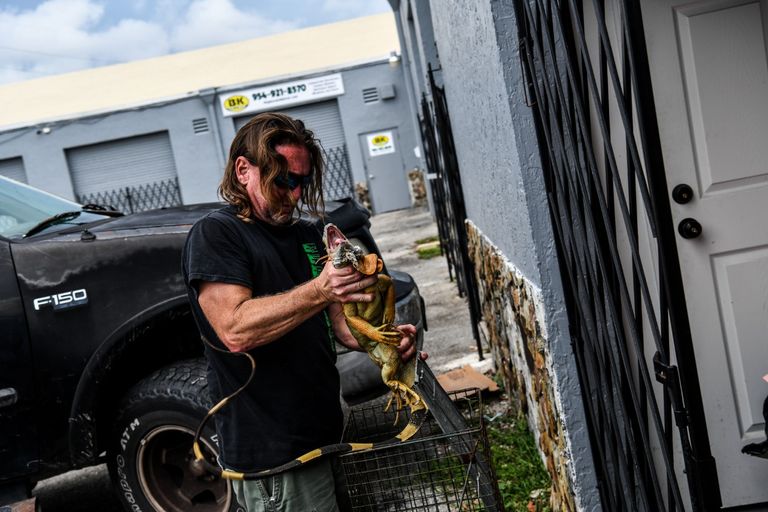 براين وودز يعمل على إحدى الكمامات في ورشته في ميامي