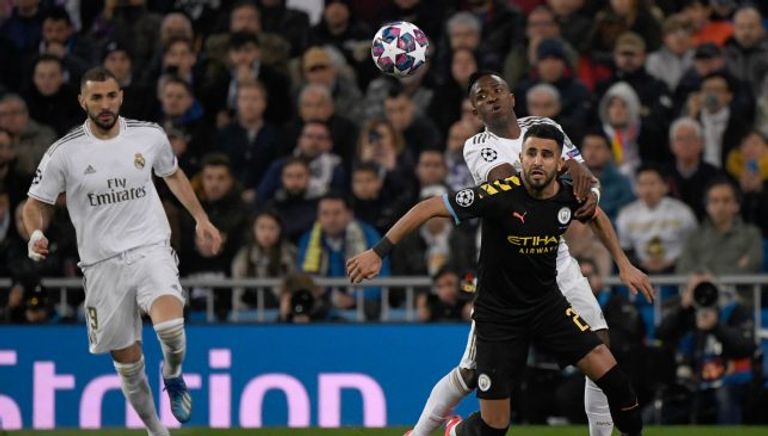 رياض محرز خلال مباراة مانشستر سيتي وريال مدريد رياض محرز نجم مانشستر سيتي الإنجليزي