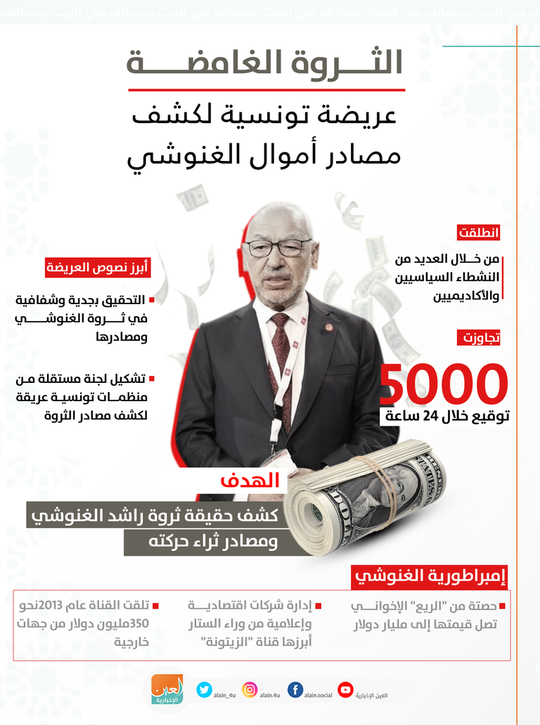 راشد الغنوشي رئيس حركة النهضة الإخوانية - أرشيفية