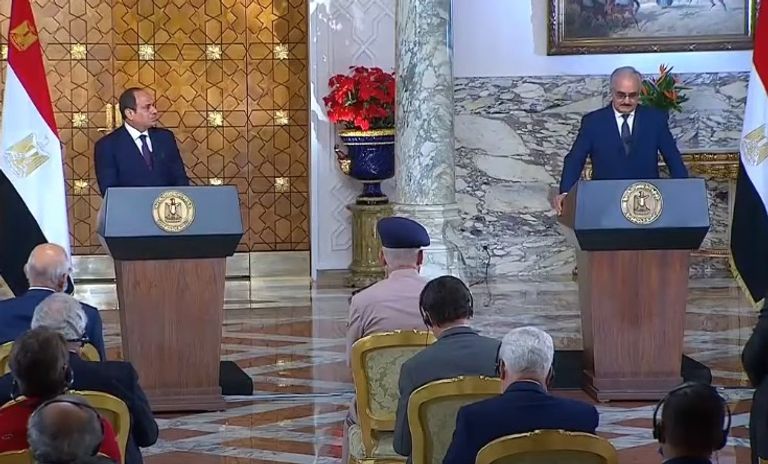 مؤتمر صحفي ثلاثي للسيسي وحفتر وعقيلة بالقاهرة