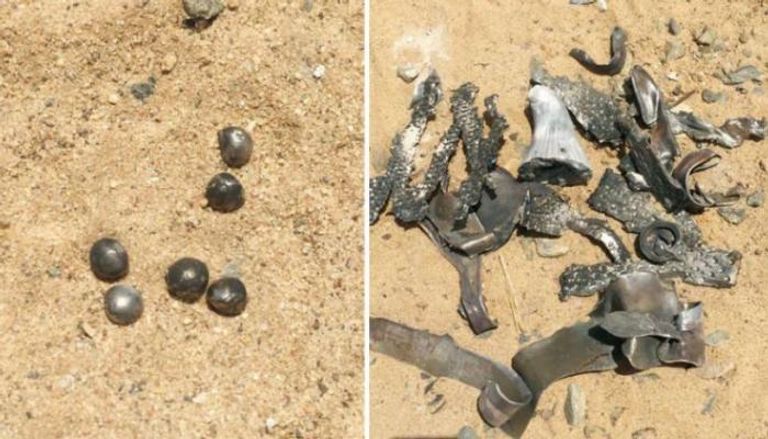 شظايا ناجمة عن تدمير الدفاعات السعودية صاروخا باليستيا في سماء نجران