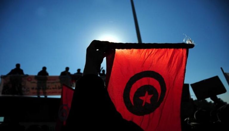 متظاهر يرفع علم دولة تونس - الفرنسية