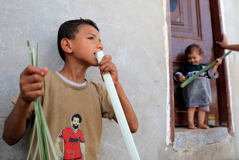 طفل يحمل ورقة بردي