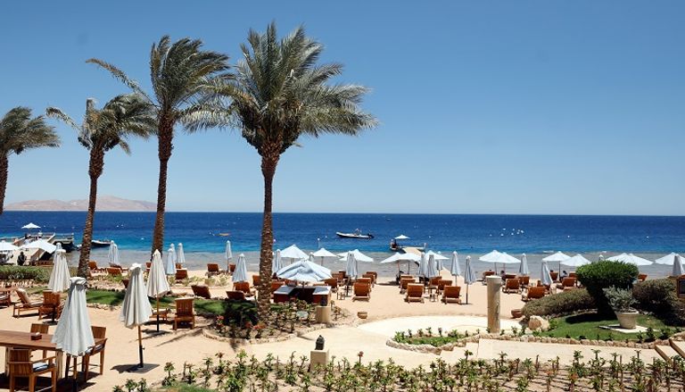 سائحون يسبحون في خليج العقبة بمنتجع شرم الشيخ المطل على البحر الأحمر - رويترز