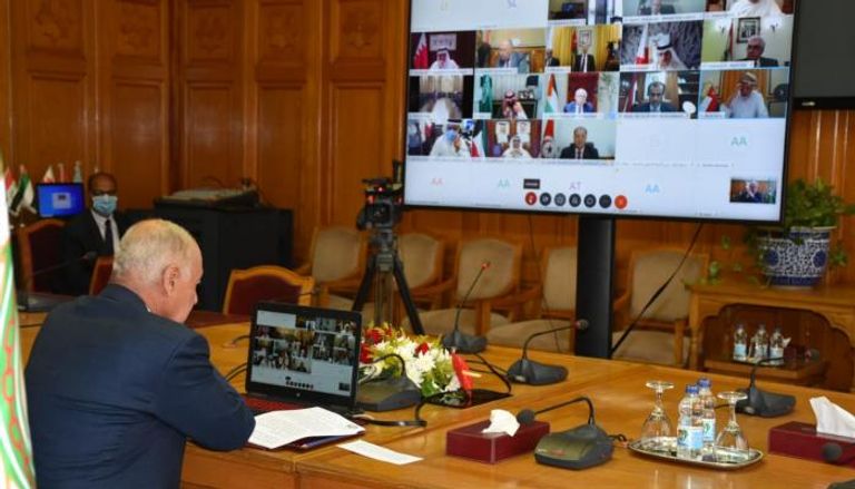سامح شكري خلال مشاركته مع وزراء الخارجية العرب في الاجتماع الطارئ