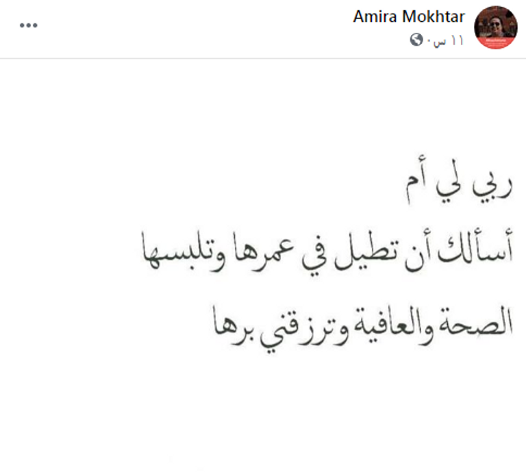 منشور أميرة مختار ابنة الفنانة رجاء الجداوي على فيسبوك حول مجموعة من الأدعية لوالدتها رجاء الجداوي
