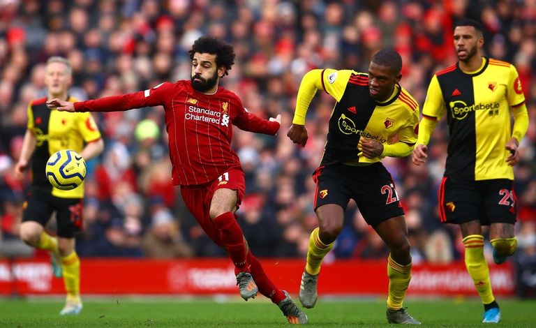 من مواجهة واتفورد وليفربول فرحة لاعبي واتفورد بهز شباك ليفربول