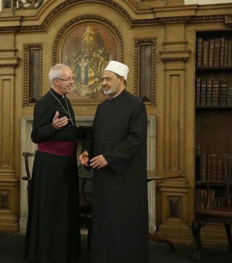 الدكتور أحمد الطيب شيخ الأزهر الشريف والدكتور جاستن ويلبي رئيس أساقفة كانتربري