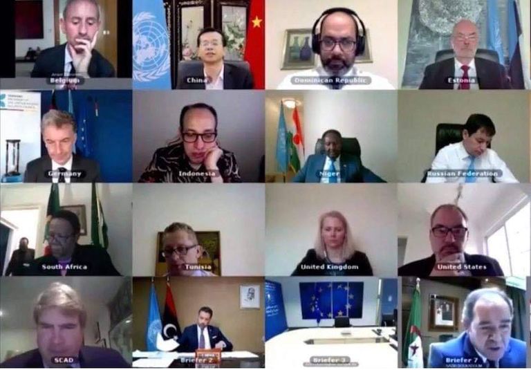 بعض من وزارء الخارجية المشاركين في الاجتماع الافتراضي لمجلس الأمن حول ليبيا