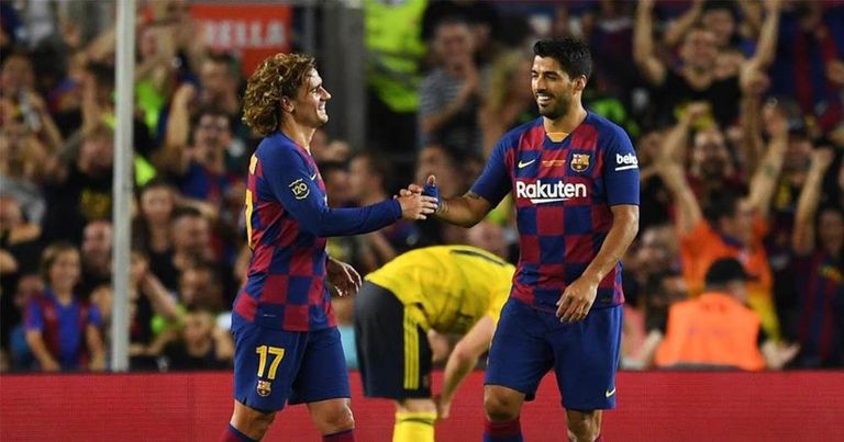 جريزمان وسواريز ليونيل ميسي قائد برشلونة