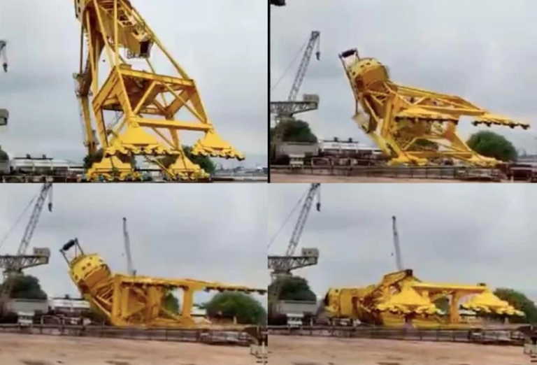 سقوط الرافعة في حوض بناء السفن