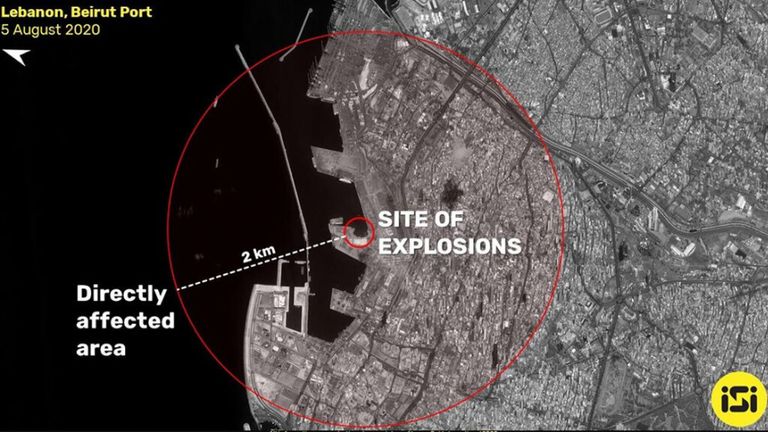 صورة تظهر المنطقة في أعقاب الانفجار
