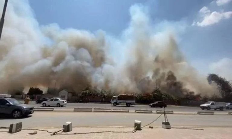 جانب من الحريق في ميدان الرماية بالجيزة