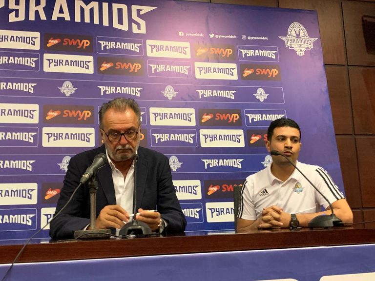 تشاتشيتش مدرب بيراميدز خلال المؤتمر الصحفي رمضان صبحي لاعب الأهلي المصري السابق