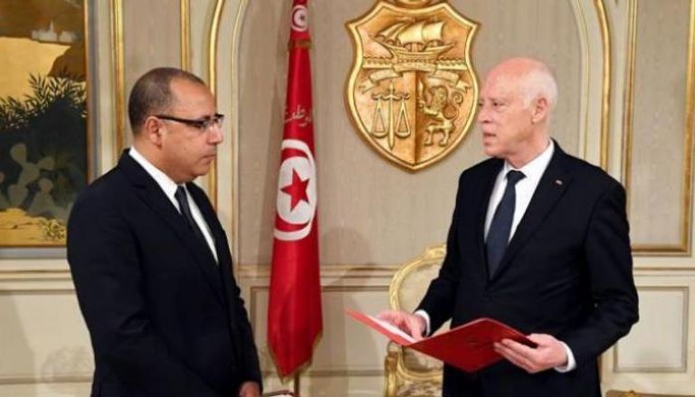 الرئيس التونسي قيس سعيد خلال تكليف المشيشي بتشكيل الحكومة