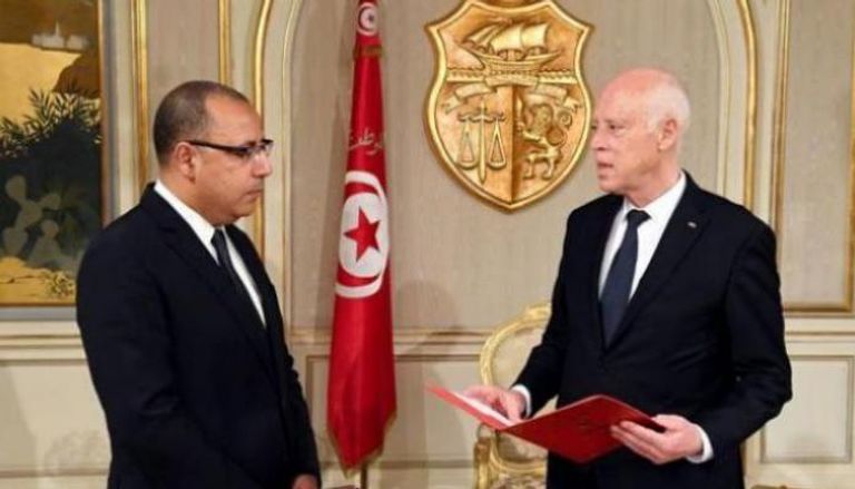 الرئيس التونسي قيس سعيد خلال تكليف المشيشي بتشكيل الحكومة