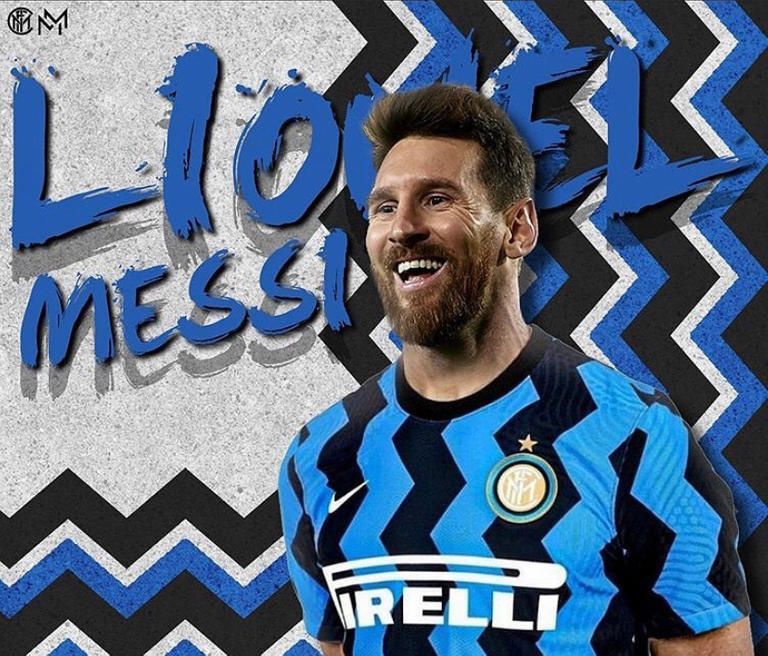 صورة تخيلية للنجم ليونيل ميسي بقميص إنتر ميلان ليونيل ميسي قائد برشلونة