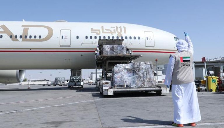 جانب من المساعدات الإماراتية المرسلة إلى مختلف أنحاء العالم
