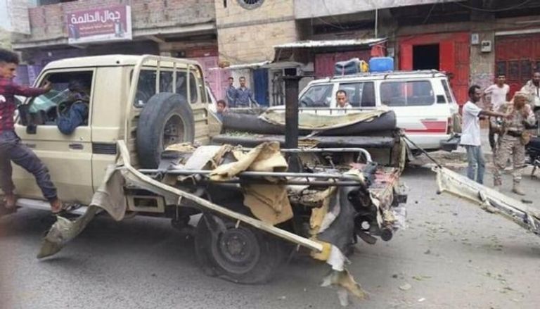 آثار الانفجار في تعز اليمنية