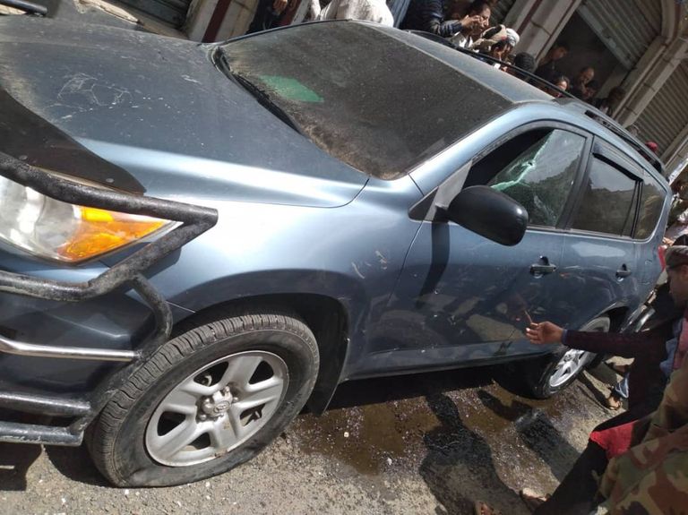 آثار الانفجار في تعز اليمنية