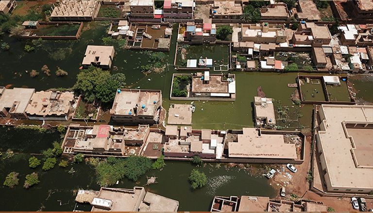 صورة جوية لتأثير فيضانات السودان على المنازل 