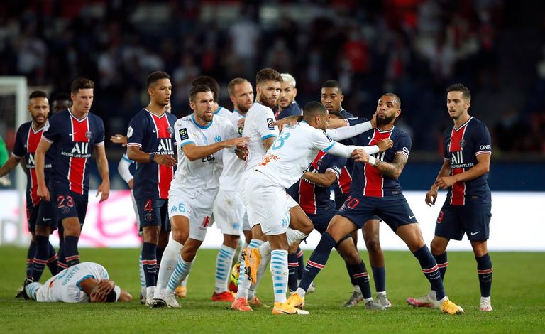 معركة باريس سان جيرمان ومارسيليا نيمار نجم باريس سان جيرمان والفارو جونزاليس لاعب مارسيليا