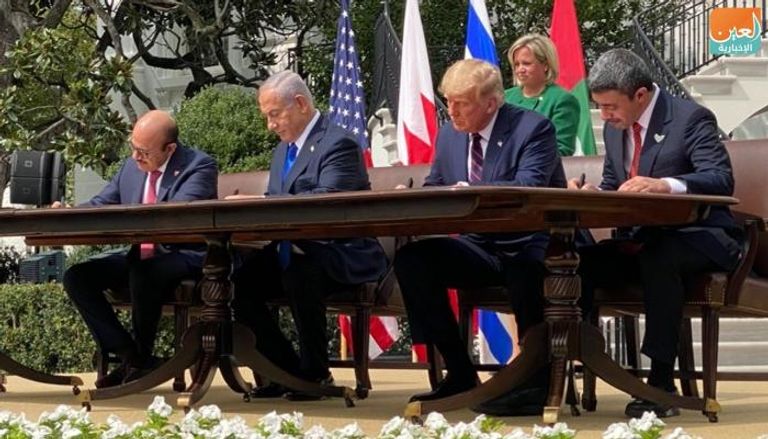 جانب من توقيع معاهدة السلام الإماراتية الإسرائيلية في البيت الأبيض