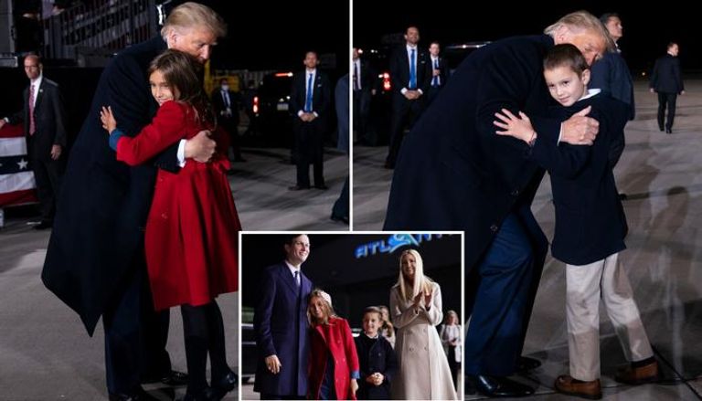 ترامب يحتضن حفيديه بعد تجمع انتخابي