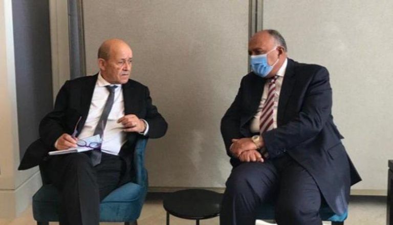 جانب من اجتماع وزير الخارجية المصري ونظيره الفرنسي في عمان