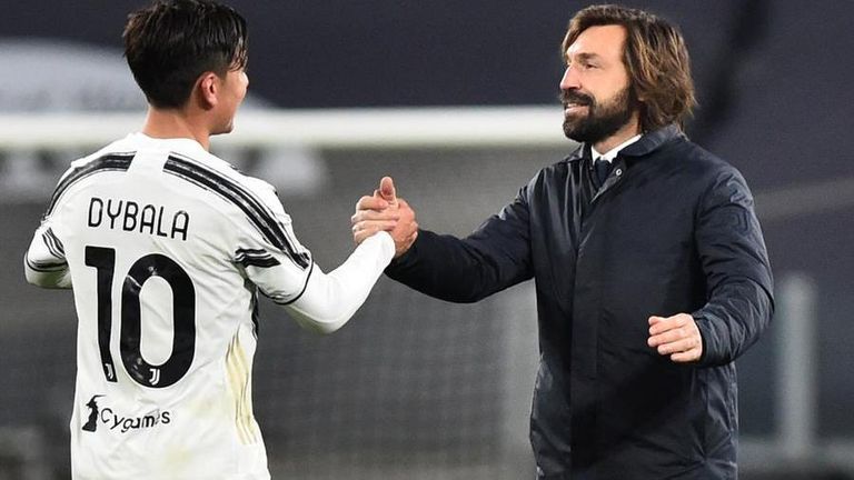 أندريا بيرلو مدرب يوفنتوس ولاعبه باولو ديبالا أندريا بيرلو مدرب يوفنتوس