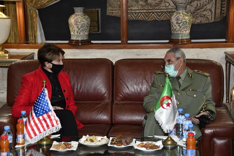 جانب من لقاء مسؤول عسكري جزائري بوزيرة القوات الجوية الأمريكية باربارا باريت 