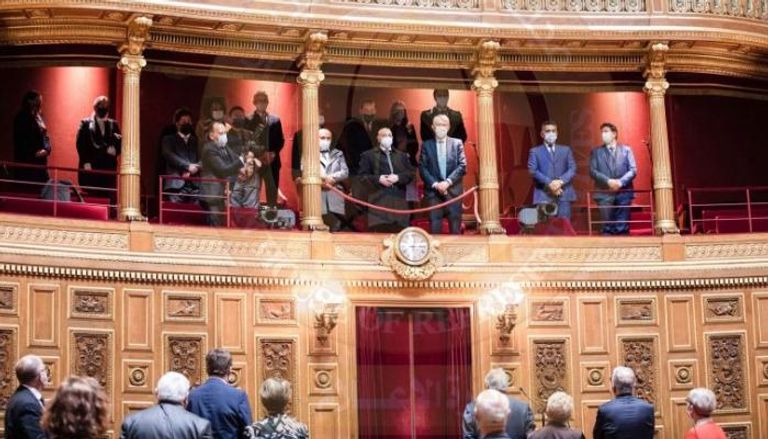 المستشار عقيلة صالح في مجلس الشيوخ الفرنسي. (النواب الليبي)