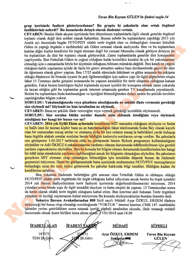 نجل شقيق غولن لم يشفع له تعاونه مع الاستخبارات وحكم عليه بالسجن