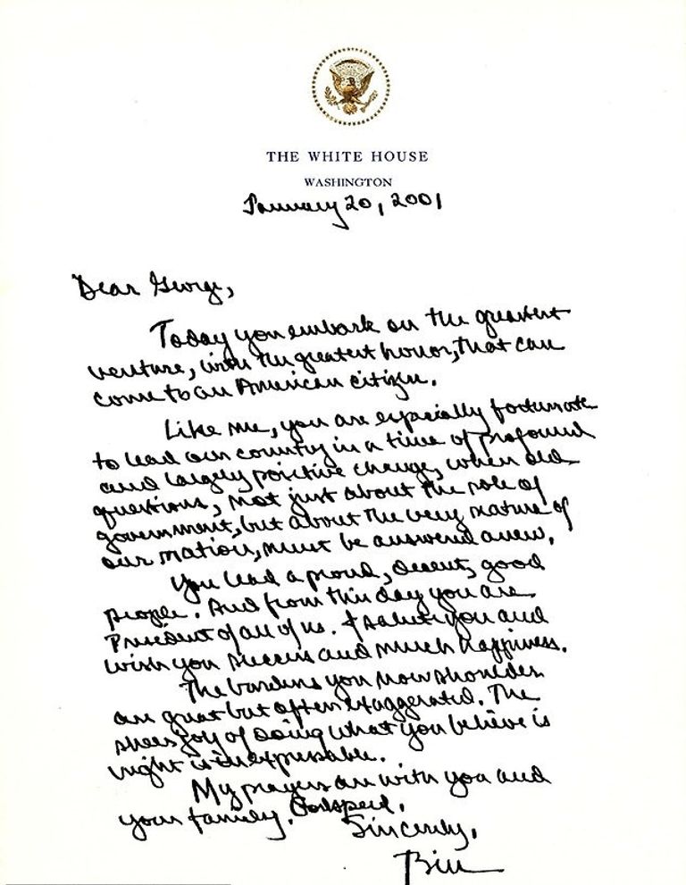 رسالة بيل كلينتون لجورج دبليو بوش الابن الرئيس الأمريكي جو بايدن