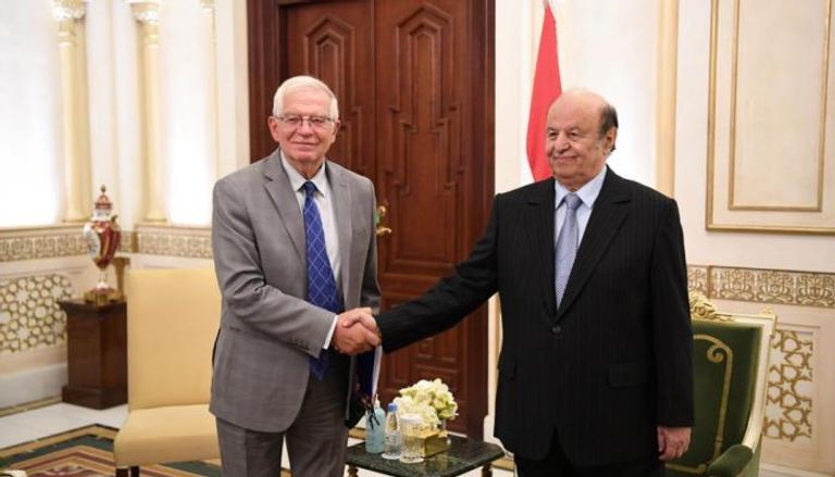 الرئيس اليمني مع المفوض الأعلى للاتحاد الأوروبي