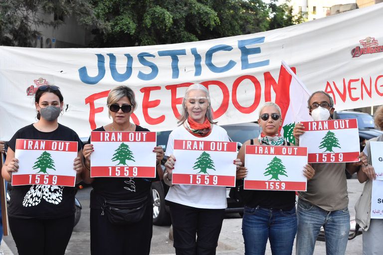 جانب من الاحتجاج على زيارة عبد اللهيان إلى بيروت.