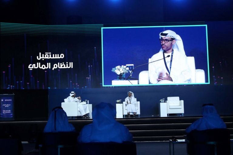 جانب من فعاليات اليوم الثاني من مؤتمر "مستقبل النظام المالي" خالد محمد سالم بالعمى التميمي محافظ مصرف الإمارات المركزي