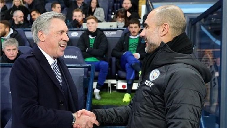 كارلو أنشيلوتي مدرب ريال مدريد وجوسيب جوارديولا مدرب مانشستر سيتي روبرت ليفاندوفسكي مهاجم بايرن ميونخ