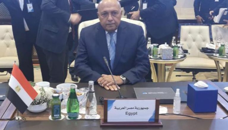 وزير الخارجية المصري سامح شكري خلال مؤتمر دعم الاستقرار 