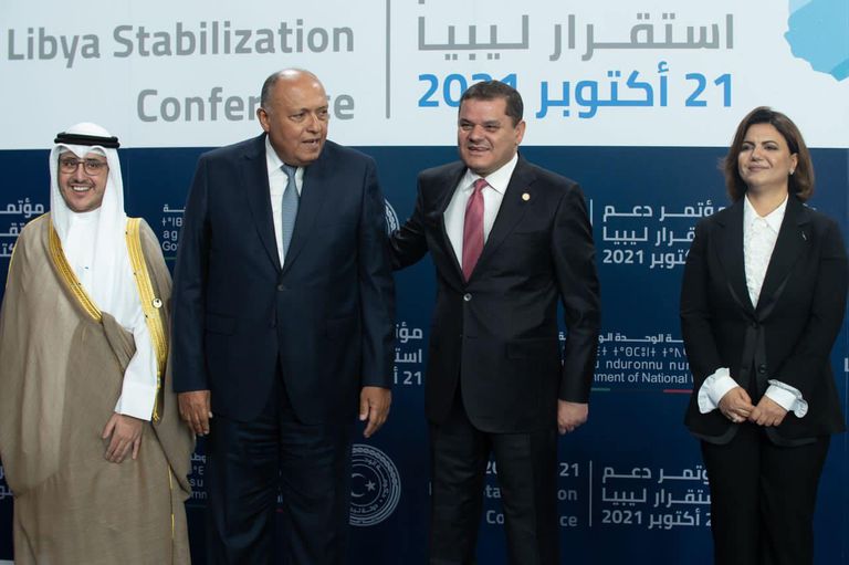 وزير الخارجية المصري سامح شكري خلال مؤتمر دعم الاستقرار