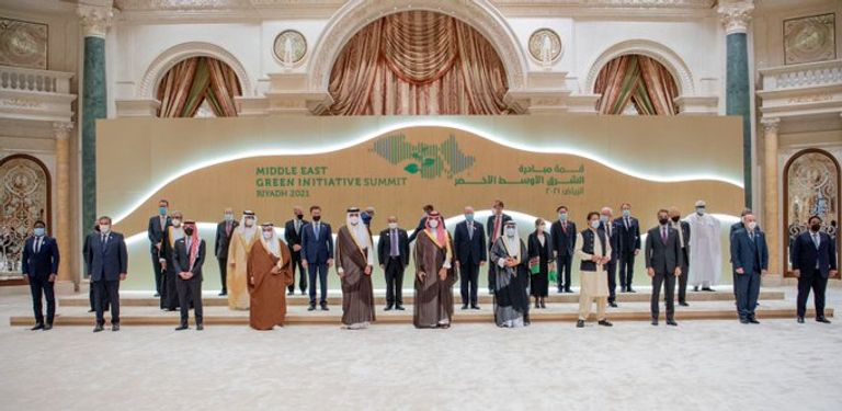 الأمير محمد بن سلمان بن عبد العزيز ولي عهد المملكة العربية السعودية والقادة المشاركون في قمة مبادرة الشرق الأوسط الأخضر