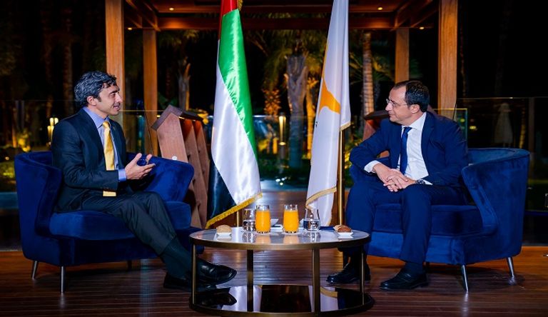 الرئيس القبرصي خلال استقباله وزير خارجية الإمارات - وام