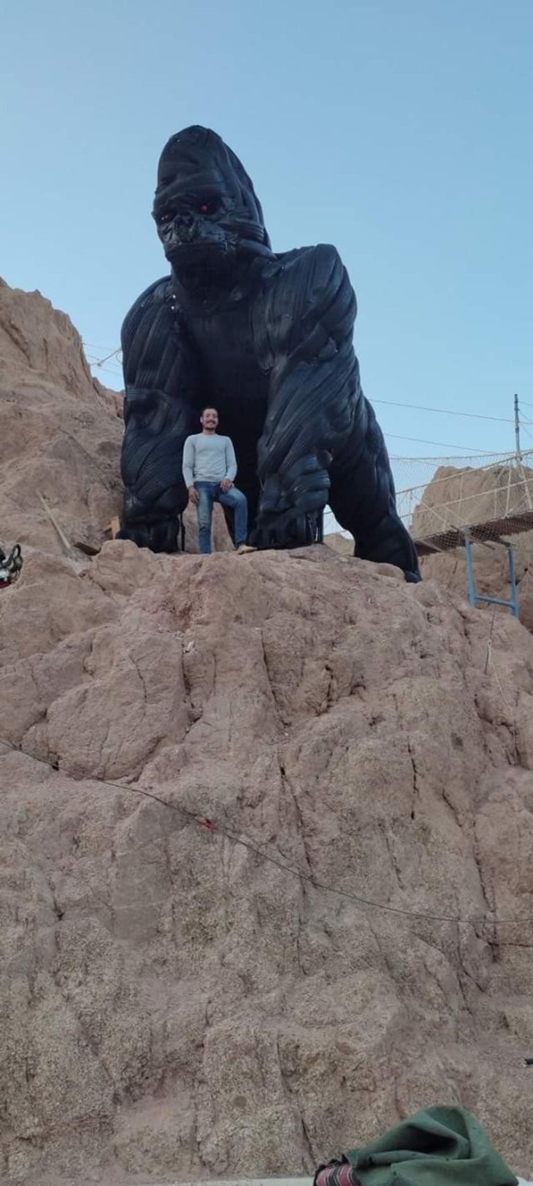 المصري إبراهيم صلاح مع تمثال الغوريلا