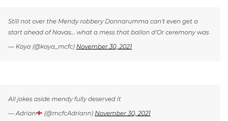 دعم جمهور سيتي لميندي جائزة الكرة الذهبية