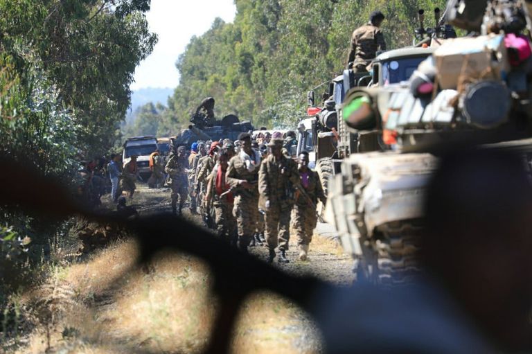 جانب من قوات الجيش الإثيوبي لحظة دخوله 