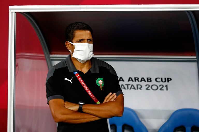 حسين عموتة مدرب منتخب المغرب للمحليين من مباراة منتخب المغرب ضد الأردن في كأس العرب 2021