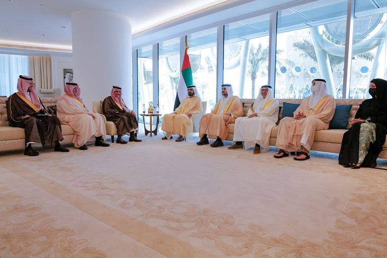 جانب من استقبال الشيخ محمد بن راشد لوزير الخارجية السعودي