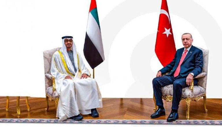جانب من لقاء الشيخ محمد بن زايد والرئيس التركي