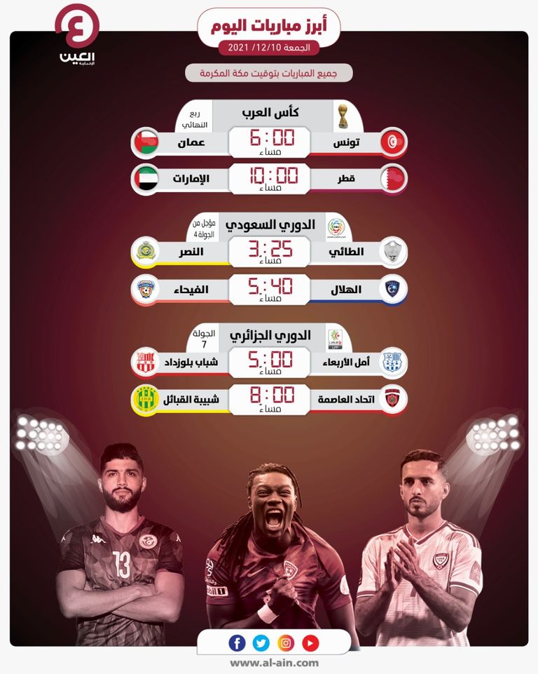 اليوم كأس العرب مباريات جدول مواعيد