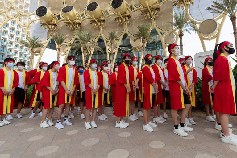 احتفال اليابان بيومها الوطني في إكسبو 2020 دبي لحظة استقبال السفير الياباني في إكسبو 2020 دبي